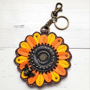 Chala Key Fob Coin Purse Sunflower Bee Keychain